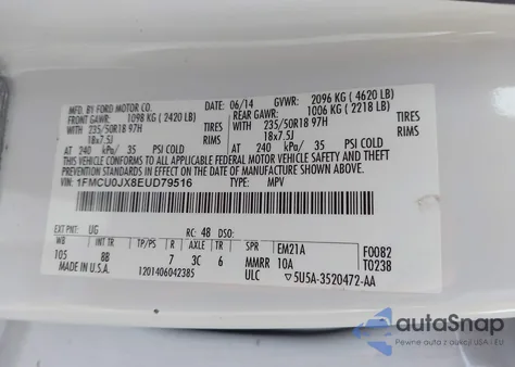 2014 Ford Escape Titanium z USA, uszkodzony, nr VIN 1FMCU0JX8EUD79516